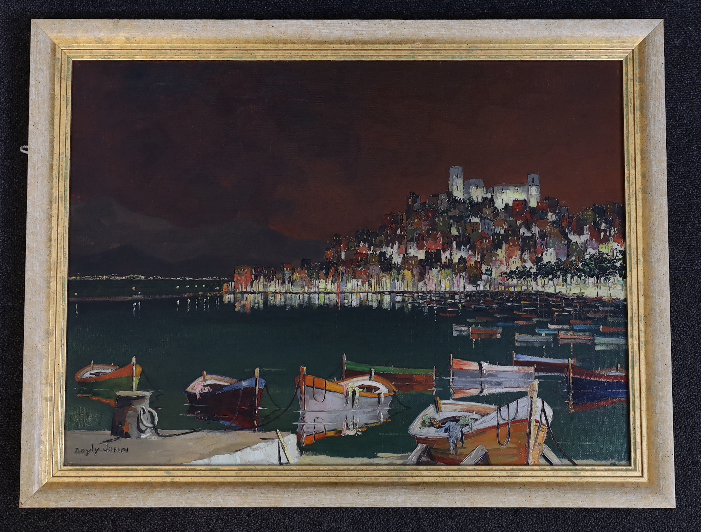 Cecil Rochfort D'Oyly-John (British, 1906-1993), 'Mediterranean coast at night', oil on canvas, 42 x 57cm